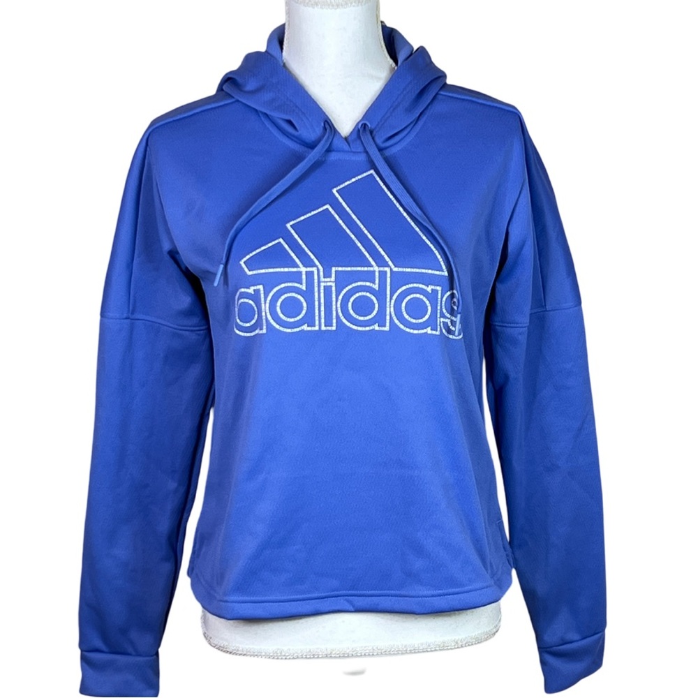NWT Adidas Periwinkle Purple 3 Stripe Logo Graphic Drawstring Hoodie Sweatshirt…